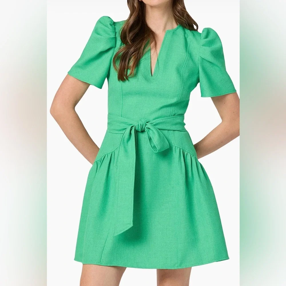 Shoshanna Kylie Spring Green Mini Dress sz 2 Tie NEW NWT - Picture 2 of 4